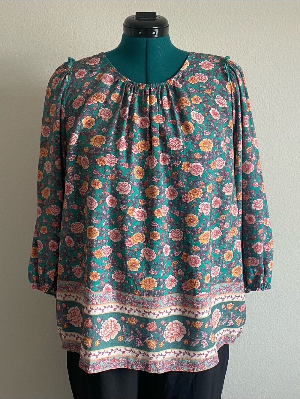 LC Lauren Conrad Teal Floral Peasant Blouse